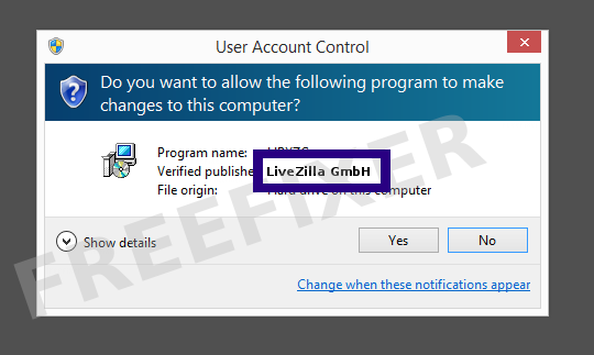 Screenshot where LiveZilla GmbH appears as the verified publisher in the UAC dialog
